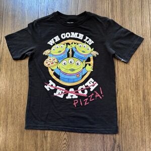 Disney Pixar Toy Story Alien Pizza Shirt Kids‎ Size M (8) Black Graphic Tee